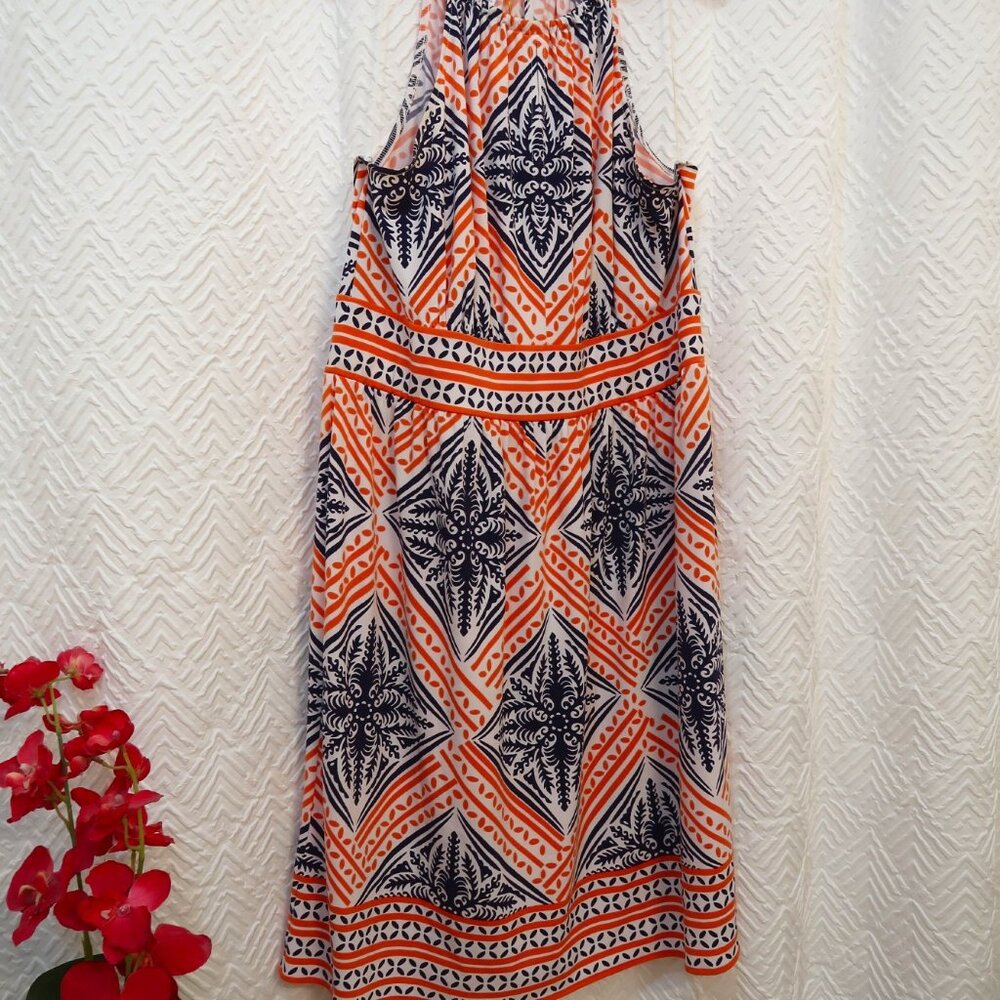 London Times Womens Orange & Navy Halter Dress Size 16
